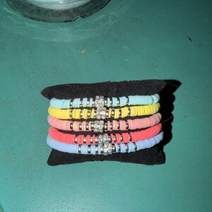 Heishi Beaded Bracelets with Rhinestone Accents Stretchy Stackable Bracelets